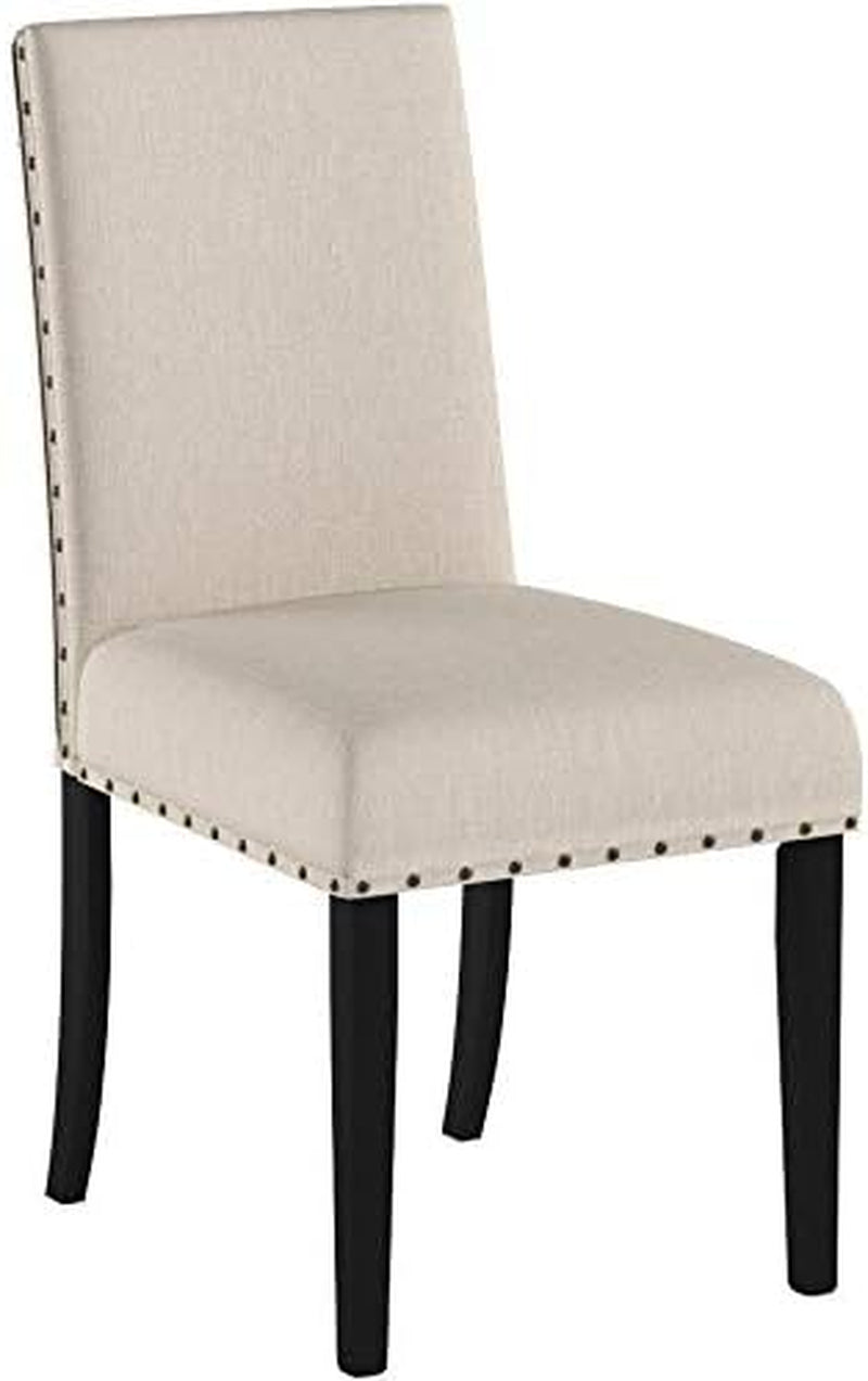 Biony Tan Fabric Dining Chairs with Nailhead Trim, Set of 2, Brown, Tan-3