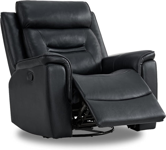 Leather Recliner Chair Faux Swivel Rocker for Adults Manual Sofa for Living Room Bedroom Home Theater Seating,Black-0