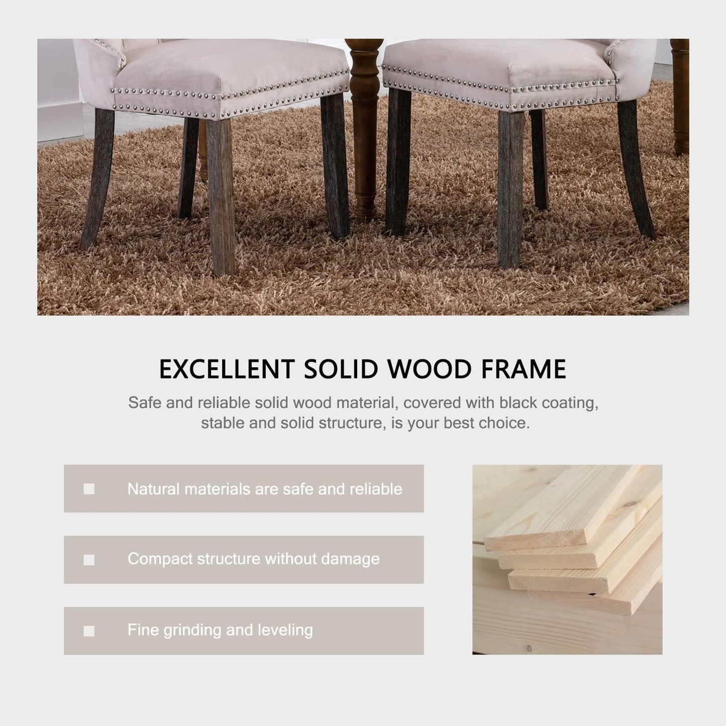 Beige Tufted Velvet Dining Chairs Set of 6-4