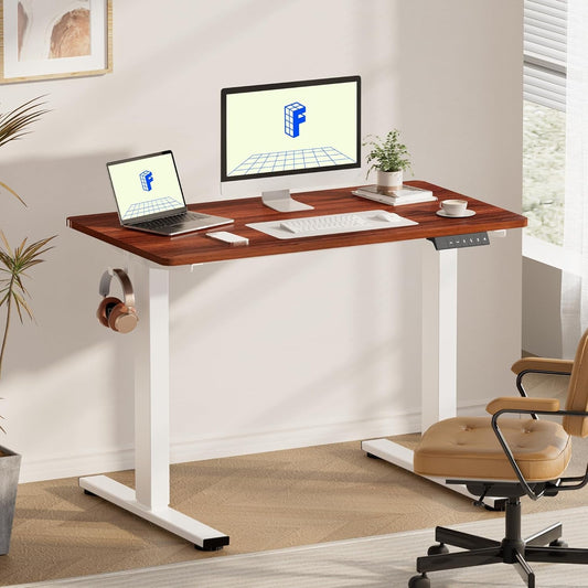 EN1 One Piece Standing Desk 48 X 24 Inch Desktop Electric Adjustable Height Desk Home Office Computer Workstation Sit Stand up Desk (White Frame + 48" Mahogany Top, 2 Packages)-1
