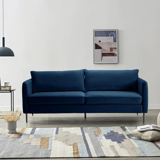 Modern 85” Velvet Loveseat Sofa Couch, Mid-Century Love Seat Sofa for Living Room, Oversized 2 Seater Couches Sofa with Square Arm and 5 Sturdy Metal Legs for Living Room, Bedroom (Navy)-0