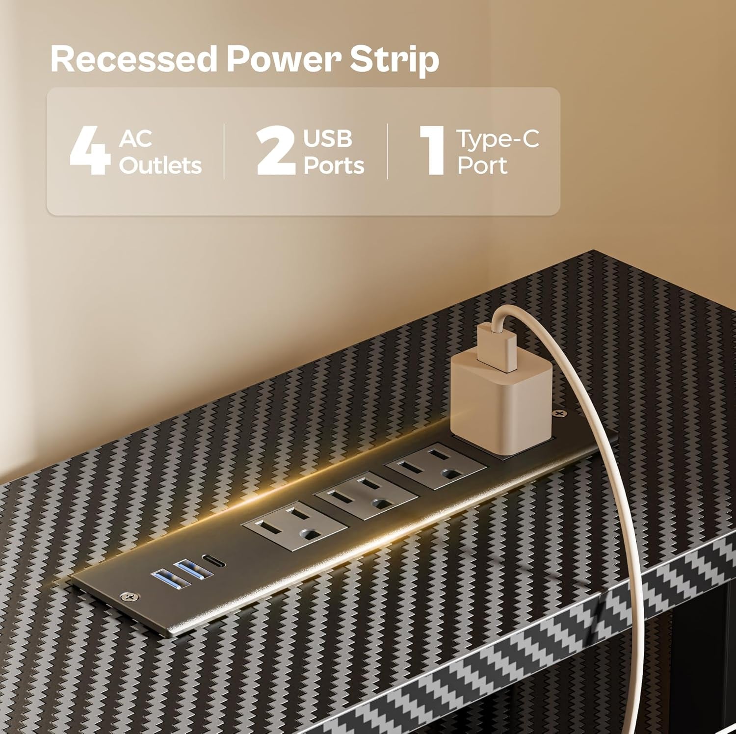 47 Inch Computer Desk with 4 Drawers, Gaming Desk with LED Lights & Power Outlets, Home Office Desk with Large Storage Space for Bedroom, Work from Home, Carbon Fibre Black-4