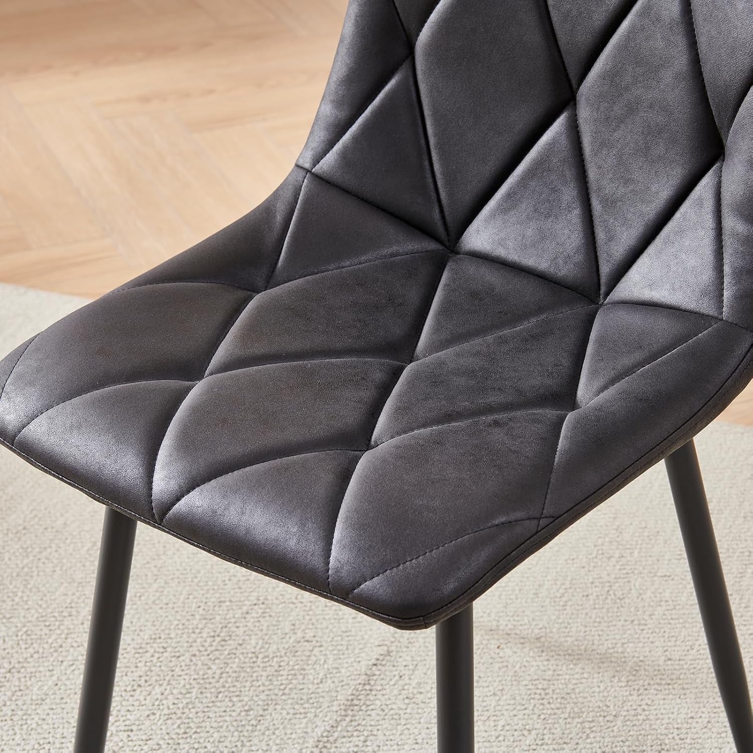 4 Set of Dining Chairs, Metal Frame Dining Chair for Kitchen Room,Technology Cloth Seat Chair for Living Room, Bedroom(Black)-4