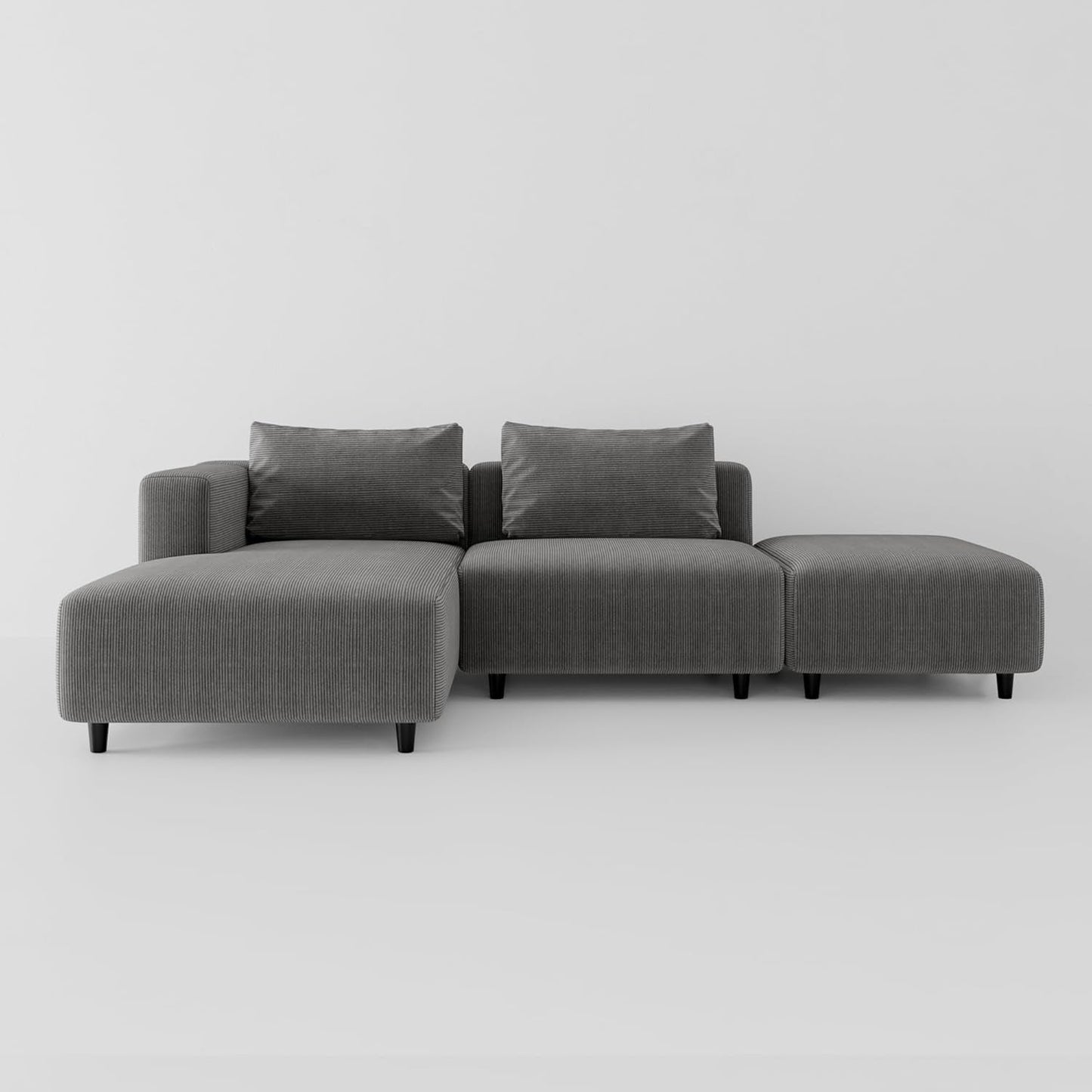 Soft Corduroy Sectional Modular Sofa Set, Modern L-Shaped Chaise Couch for Living Room, Apartment, Office, Small Spaces, Grey-2