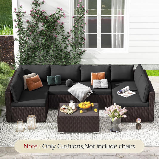 Outdoor Replacement Cushions for Patio Furniture,Water-Repellent Sofa Cushions for 6-Seat Rattan Wicker Sectional Patio Conversation Sets,14-Piece Cushions Set for Outdoor Couch（Black）-1