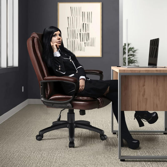 Home Office Chair, 400LBS Big and Tall Chair Heavy Duty Design, Ergonomic High Back Cushion Lumbar Back Support, Computer Desk Chair, Adjustable Executive Leather Chair with Armrest-1