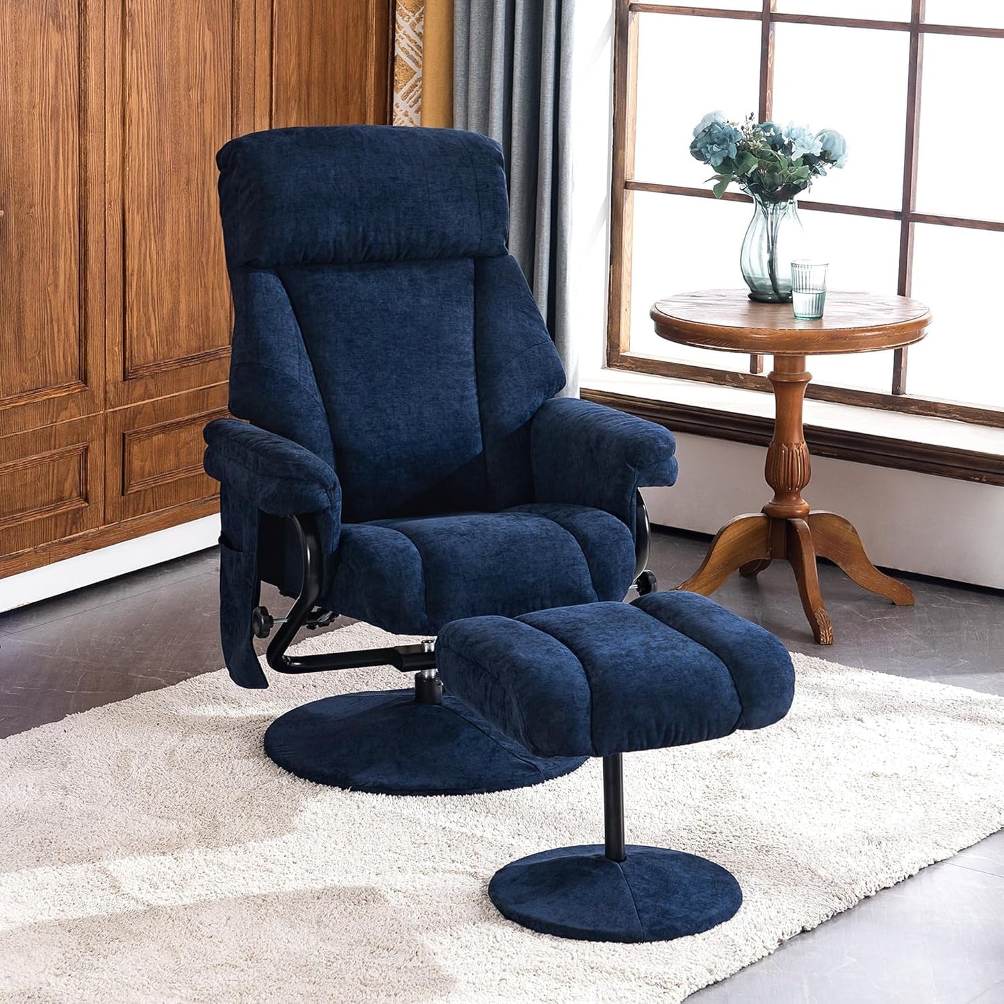 Swivel Recliner with Ottoman, TV Chair with Vibration Massage, Ideal for RV Small Space, Living Room & Bedroom 4539 4828 (Textile, Blue)-1