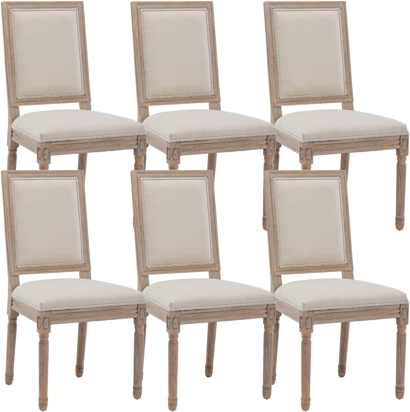 Set of 6 French Country Square Back Upholstered Dining Chairs-2