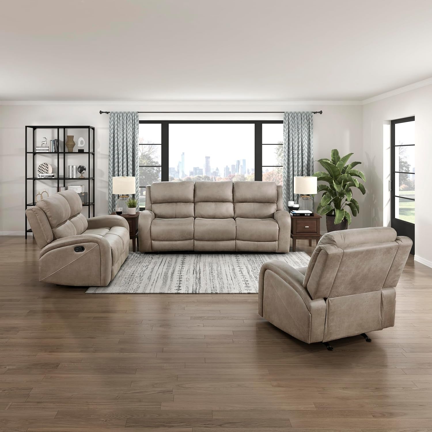 Schmid 3-Piece Polished Microfiber Manual Reclining Sofa Set, Brown-0