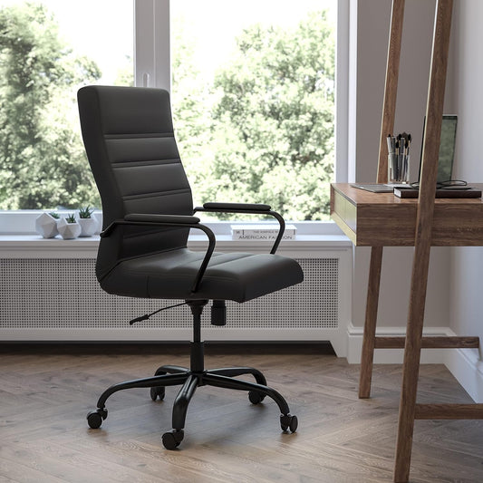 Whitney High-Back Swivel Leathersoft Desk Chair with Padded Seat and Armrests, Adjustable Height Padded Office Chair, Black-1