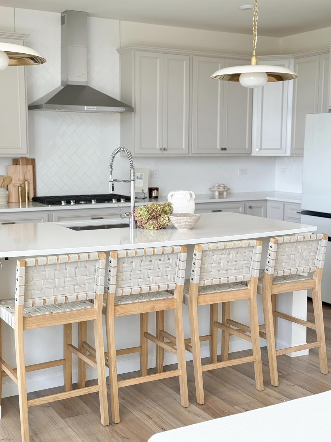 Cohen Mid Century Modern Bar Stool, Upholstered Faux Leather Counter Stool with Back and Solid Wood Legs, off White-4