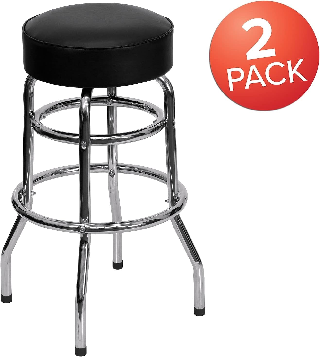 Bruno 2 Pack Double Ring Chrome Barstool with Black Seat-3