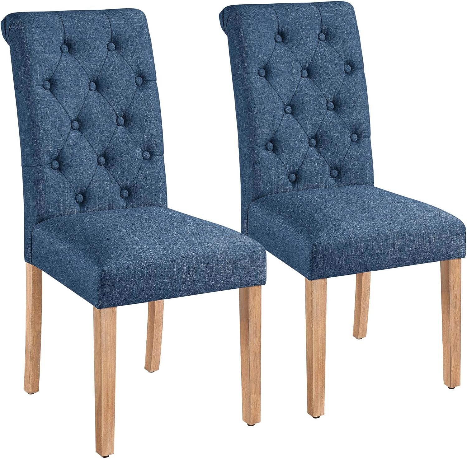 Dining Chairs Set of 2 Button Tufted Parsons Kitchen Chairs Upholstered Fabric Dining Room Chairs with Solid Wood Legs and Padded Seat for Dining Room, Kitchen, Restaurant, 1 Package, Blue-0
