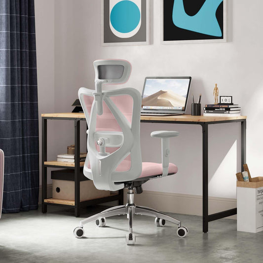 M18 Ergonomic Office Chair, Computer Desk Chair with Adjustable Headrest and Lumbar Support, High Back Executive Swivel Chair for Home Office (Light Pink)-0