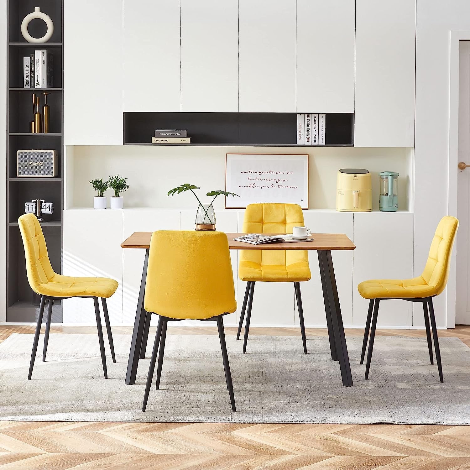 Modern 5-Piece Dining Table Set for 4, Yellow-4