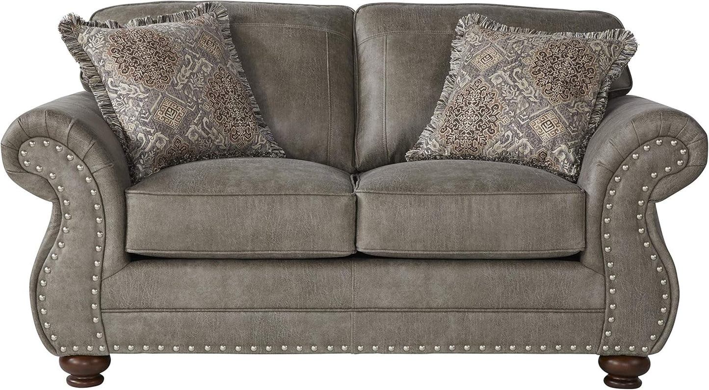 Leinster Faux Leather Upholstered Nailhead 3-Piece Livingroom Set, Sofa, Loveseat, and Chair Set in Stone Gray-3