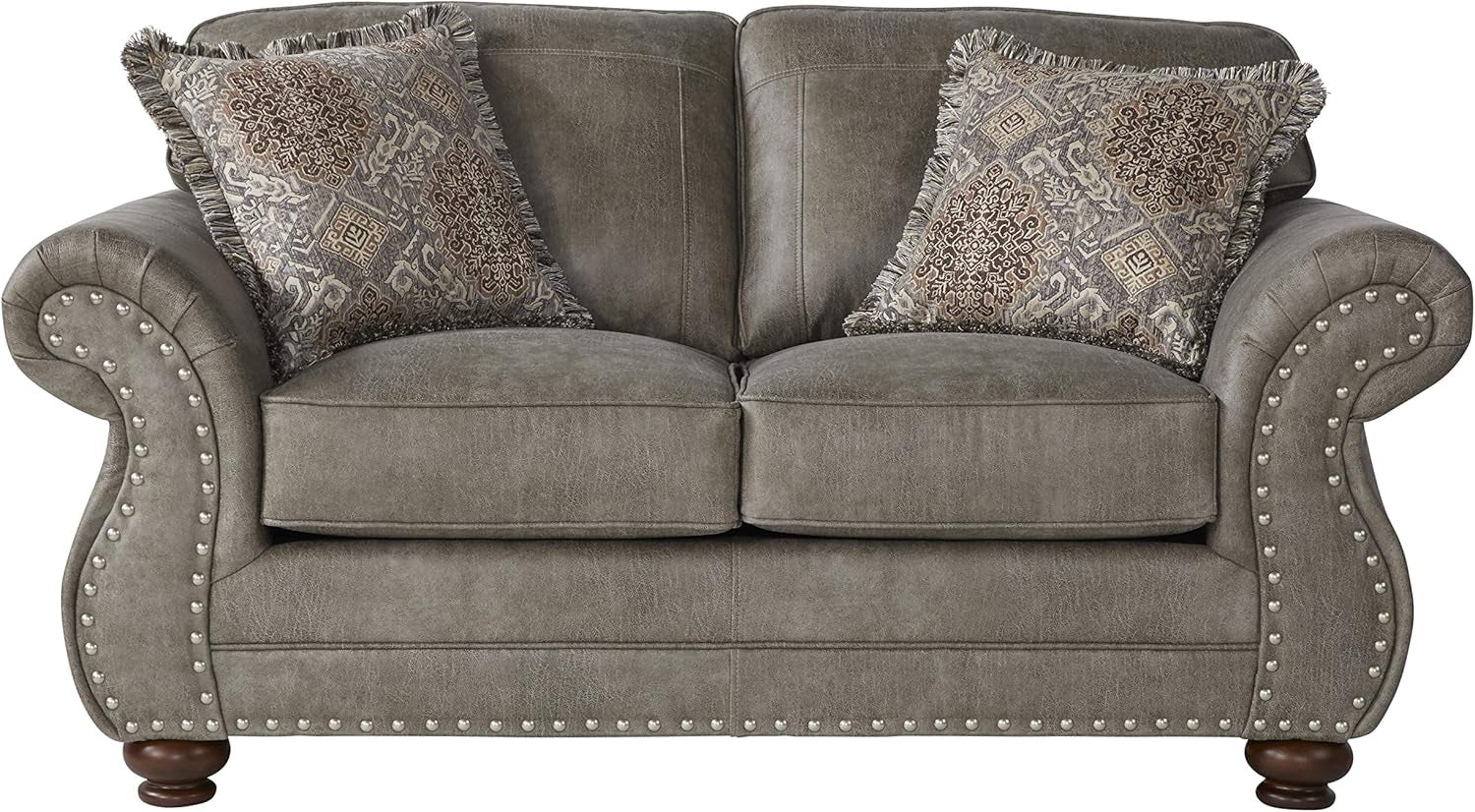 Leinster Faux Leather Upholstered Nailhead 3-Piece Livingroom Set, Sofa, Loveseat, and Chair Set in Stone Gray-3