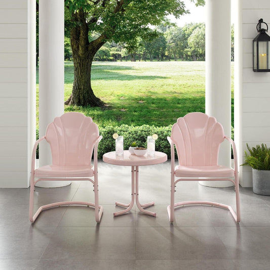 Pink Metal Outdoor Bistro Set: Table & 2 Chairs-0