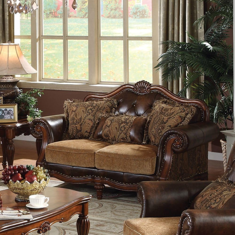 4-Piece Formal Living Room Furniture Set Includes Luxury Sofa W/ 5 Pillows, Loveseat W/ 3 Pillows, Single Chair W/ 1 Pillow and Coffe Table, Brown and Chenille (4PS, Sofa+Loveseat+Chair+Coffee Table)-3
