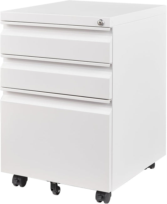 3 Drawer Mobile File Cabinet with Lock, under Desk Metal Filing Cabinets for Home Office Organizer Letters/Legal/A4(Fully Assembled-White)-0