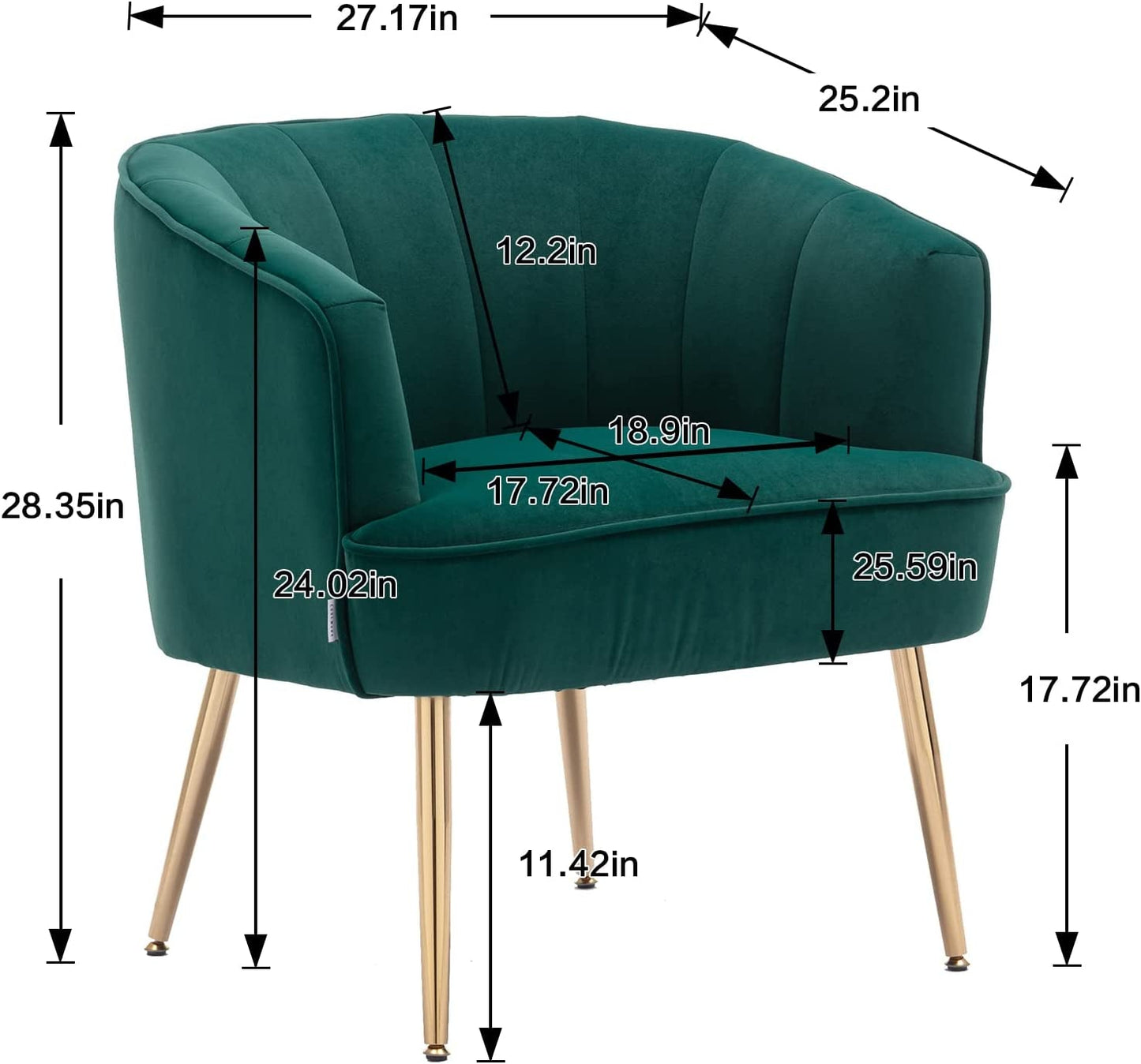 Green Velvet Accent Chair with Golden Legs-2