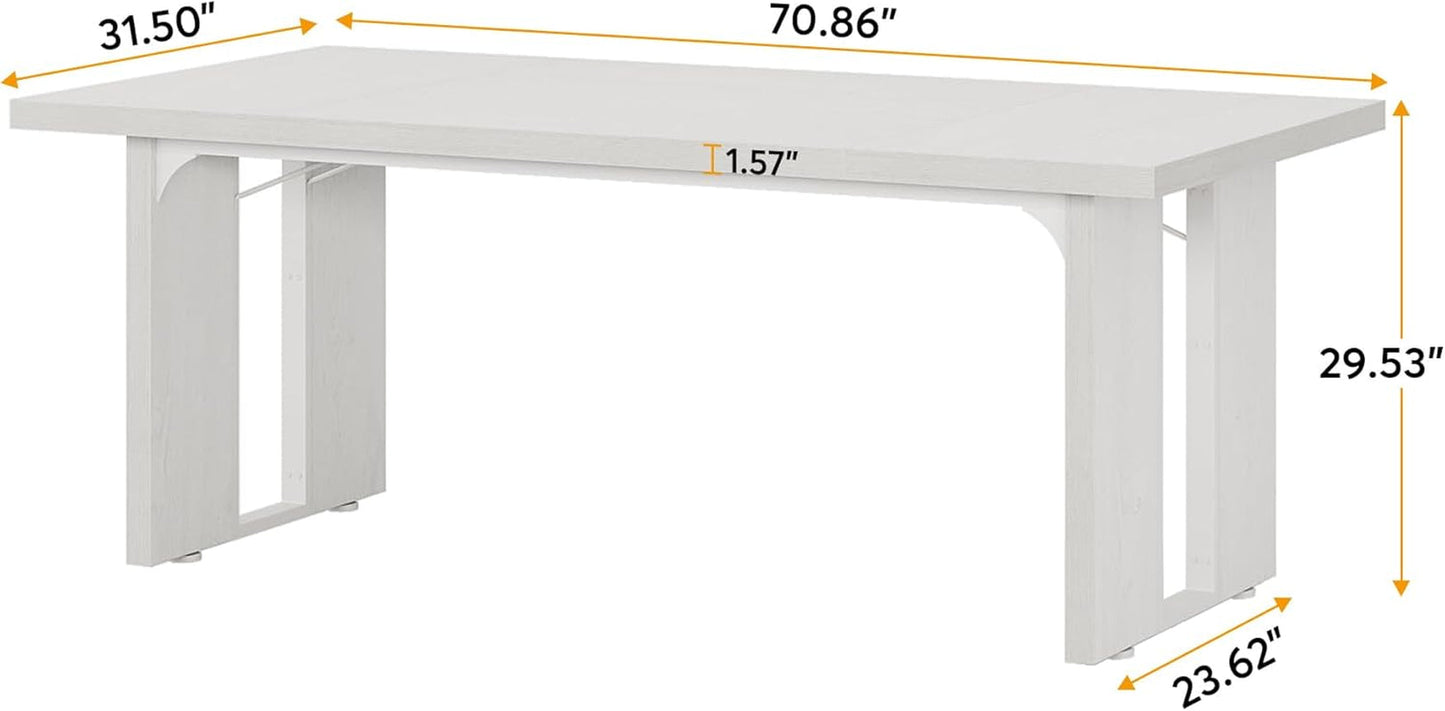 71" Large Dining Table for 6 to 8 People, Rustic Farmhouse Style Dinner Table, Rectangular Dining Table for Kitchen, Dining Room & Living Room-1