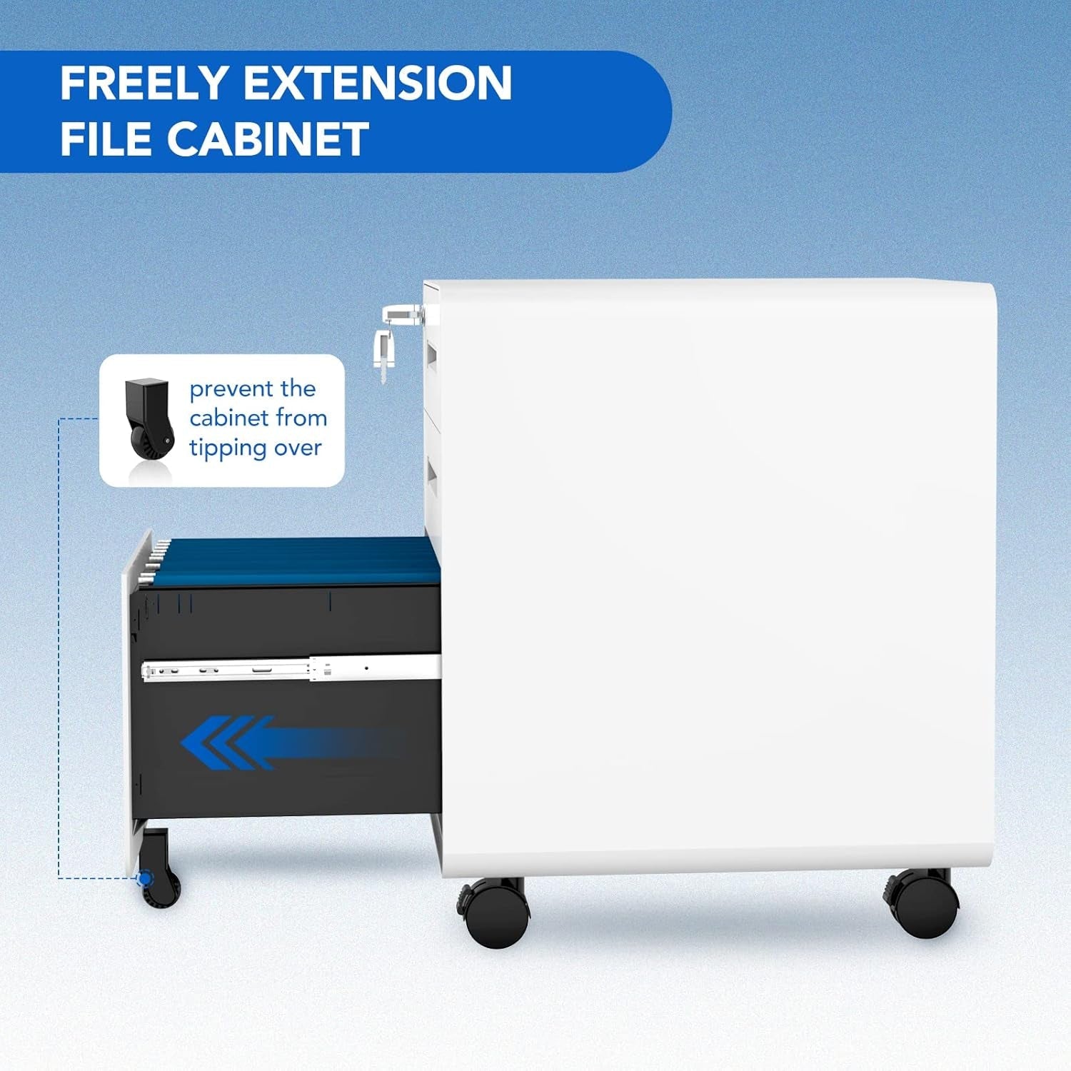 Mobile File Cabinet for Home Office 3 Drawer File Cabinet under Desk Storage Filing Cabinet for Legal/Letter/A4 File,Round Corner Design,White-4