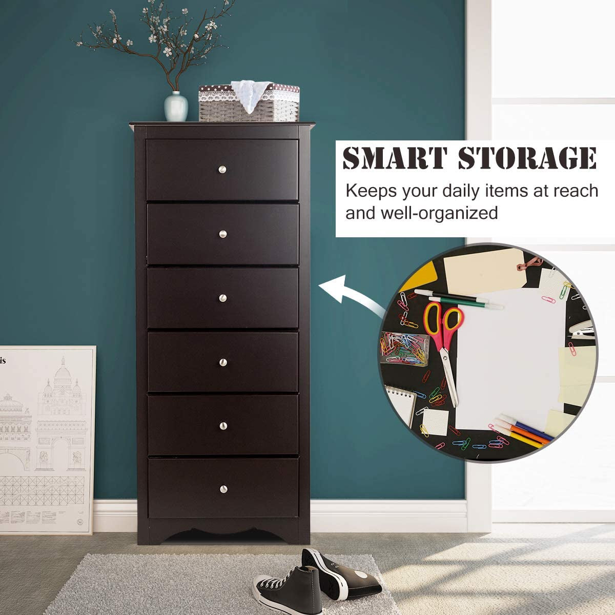 Brown Wooden 6 Drawer Chest for Bedroom-1