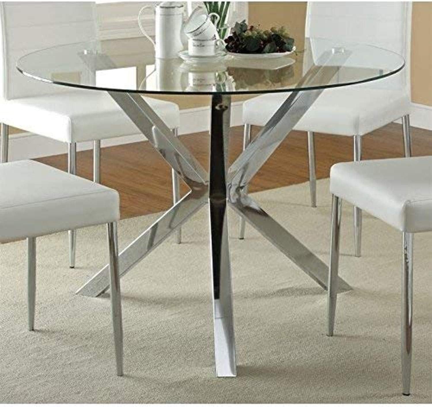COASTER Vance Contemporary Glass Top round Dining Table-0
