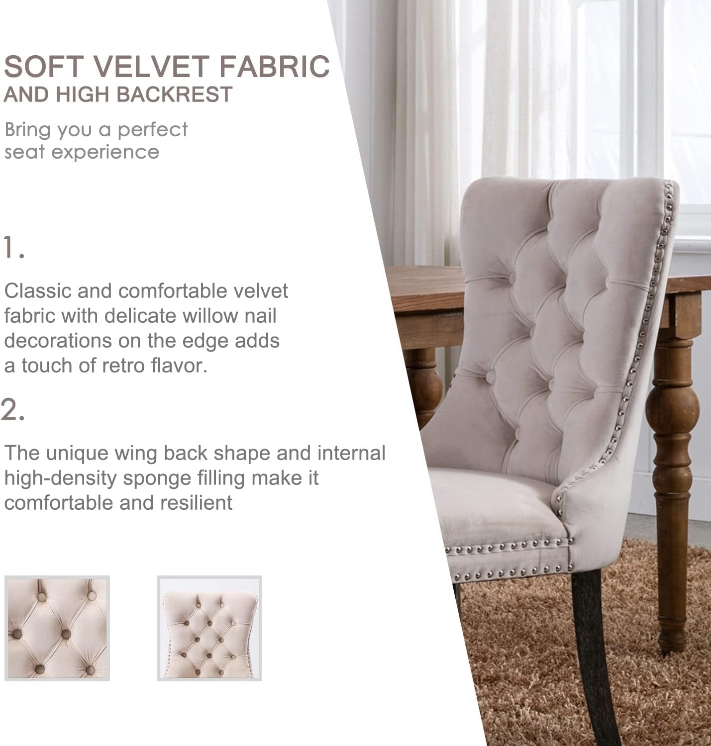 Beige Tufted Velvet Dining Chairs Set of 6-1