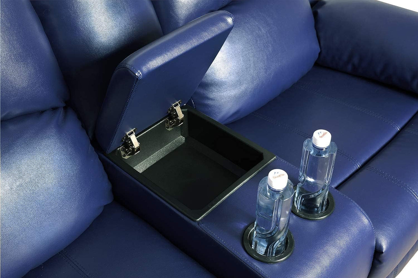 Faux Leather Recliner Sofa Set, Reclining Living Room Set, Manual Reclining Sofa and Loveseat with Recliner Chair (Blue, Sofa+Loveseat)-4