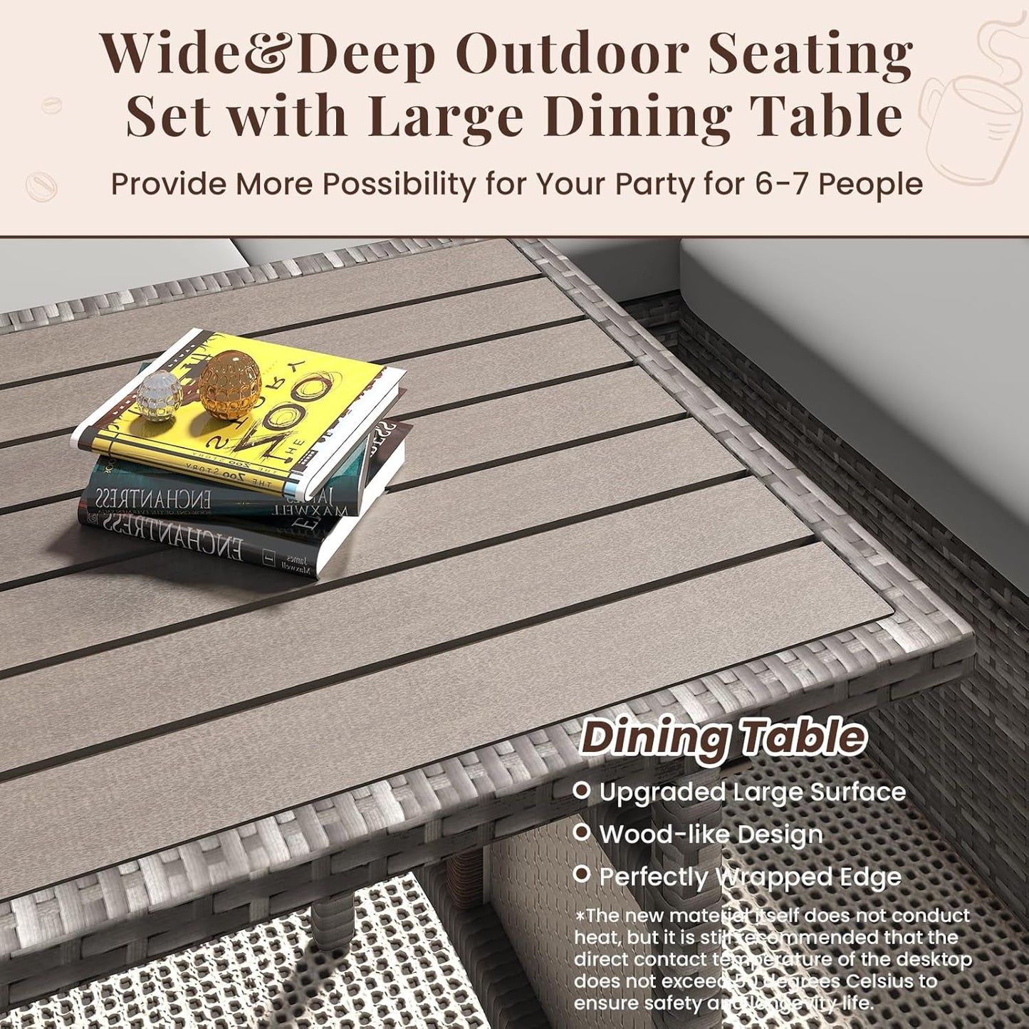 Patio Furniture Set with Cover, 7 PCS Outdoor Sectional Conversation Set, All Weather Wicker Rattan Sofa Couch with High Dining Table & Ottoman, Grey-4
