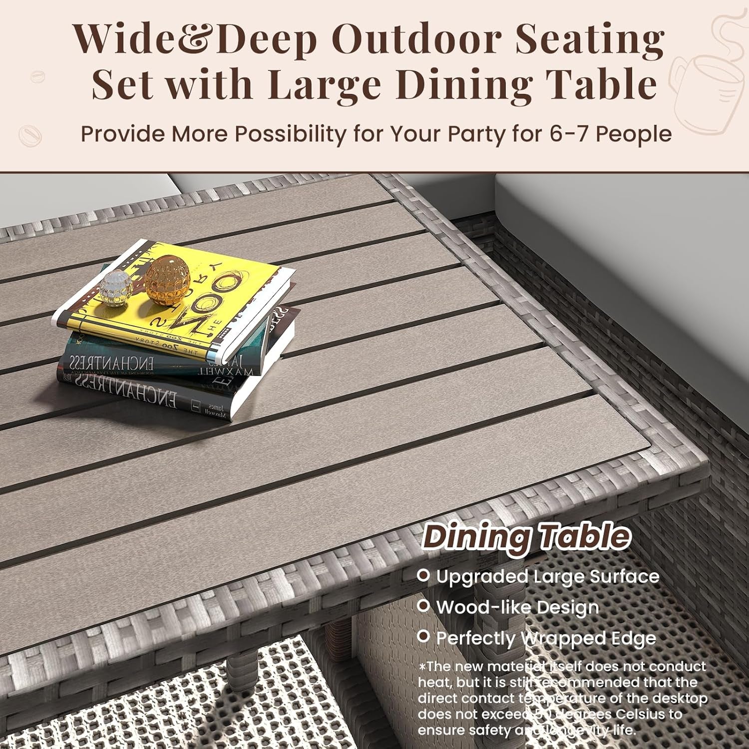 Patio Furniture Set with Cover, 7 PCS Outdoor Sectional Conversation Set, All Weather Wicker Rattan Sofa Couch with High Dining Table & Ottoman, Grey-4