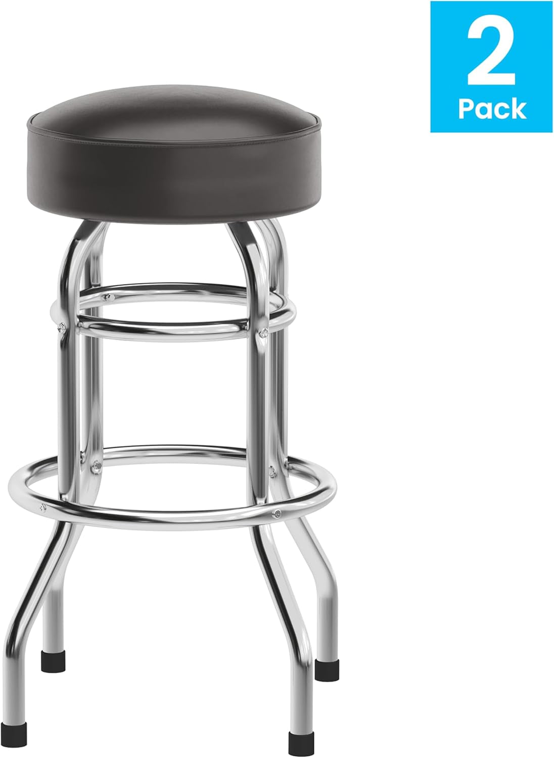 Bruno 2 Pack Double Ring Chrome Barstool with Dark Brown Seat-3