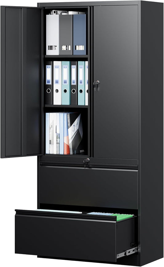 File Cabinet for Home Office, Metal Storage Cabinets with Adjust Shelves and Lock,2 Drawers Filing Cabinets-Hang Legal/Letter/A4/F4 Size Filing-Black-0
