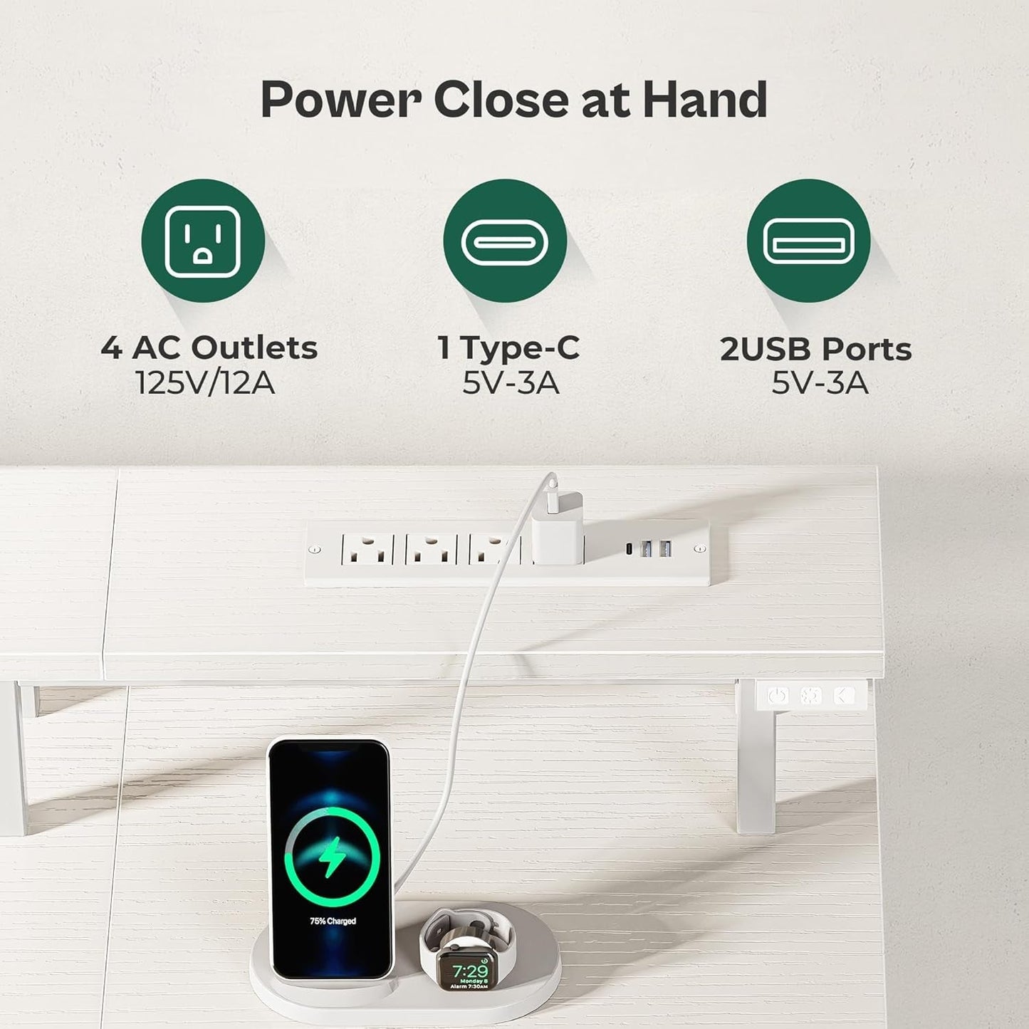 47 Inch Computer Desk with Power Outlets and LED Lights, Gaming Desk with 4 Drawers, Office Desk with Monitor Stand, Study Desk Work Desk for Home Office, Small Spaces, White-3