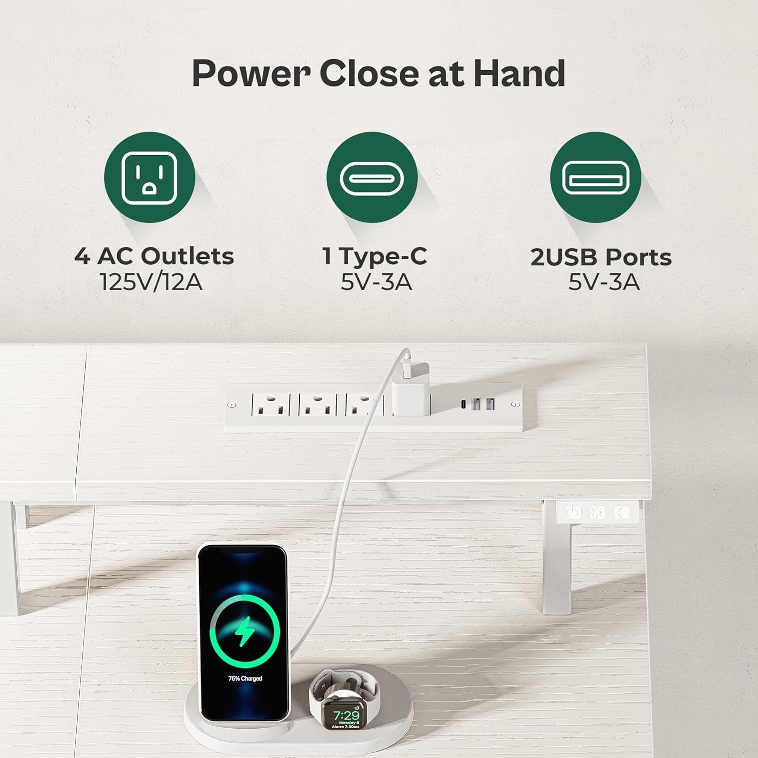 47 Inch Computer Desk with Power Outlets and LED Lights, Gaming Desk with 4 Drawers, Office Desk with Monitor Stand, Study Desk Work Desk for Home Office, Small Spaces, White-3