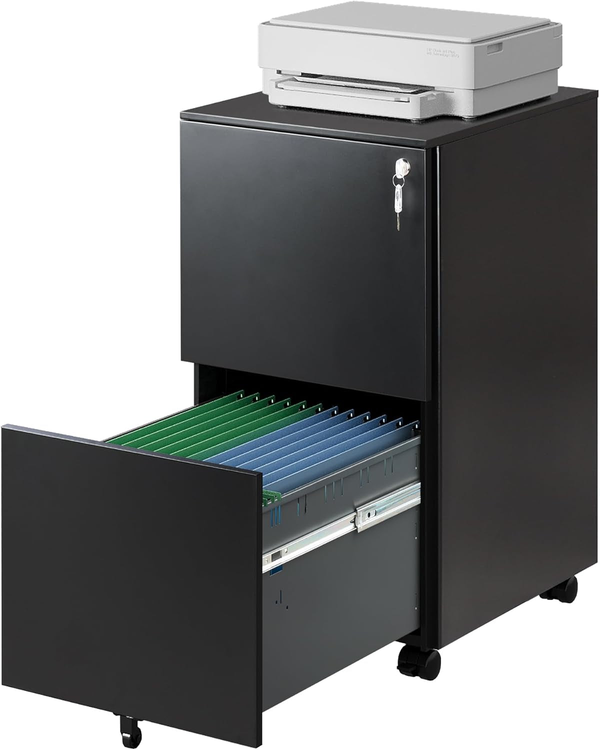 2-Drawer Rolling File Cabinet with Lock, Metal Filing Cabinet for Home Office, Fully Assembled under Desk Cabinet, Black-0