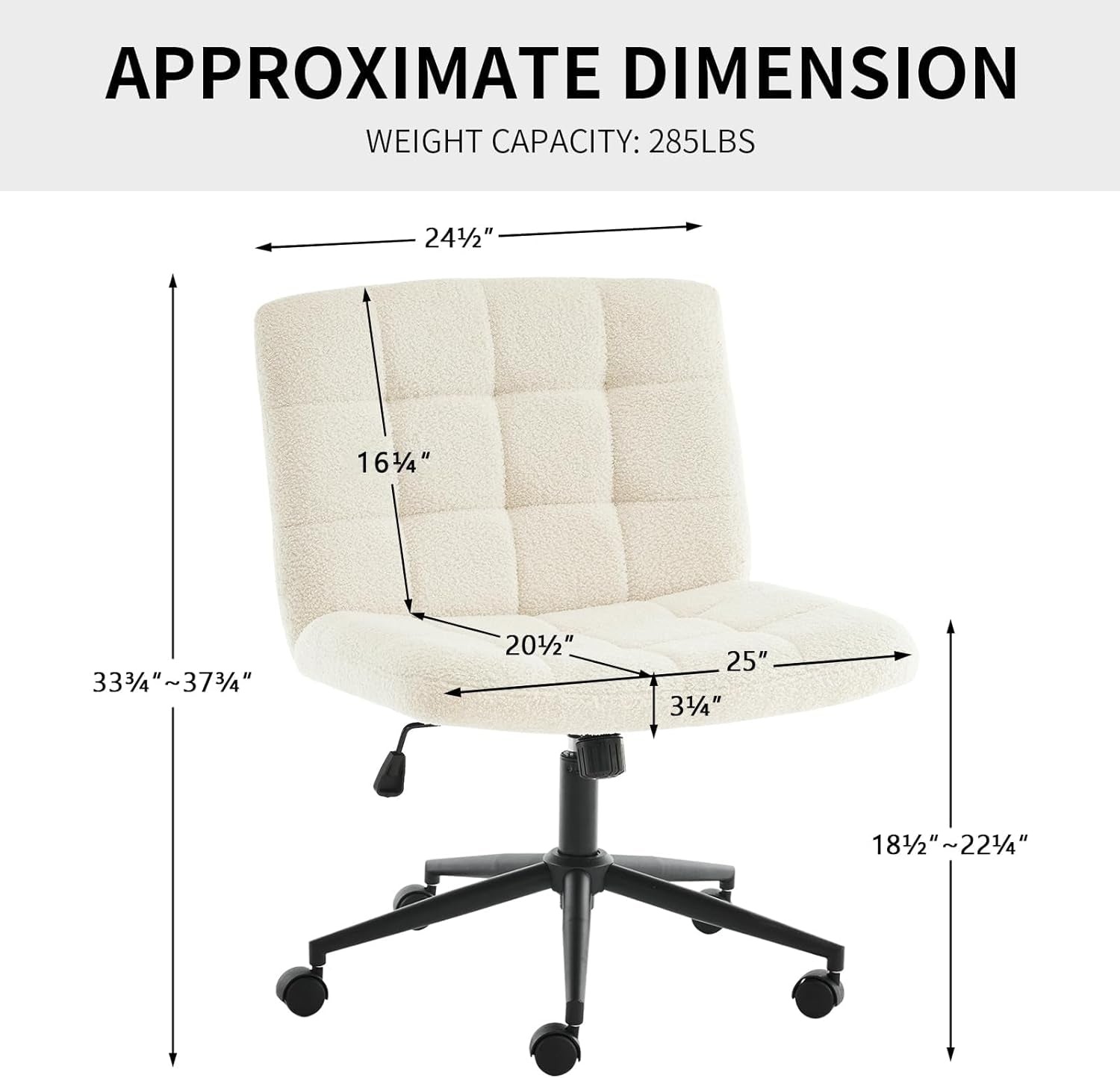 Swivel Criss Cross Legged Chair with Wheels for Home Office, Wide Armless Desk Chair Height Adjustable Comfy Seat for Desk,Vanity, Bedroom, Faux Fur White-1