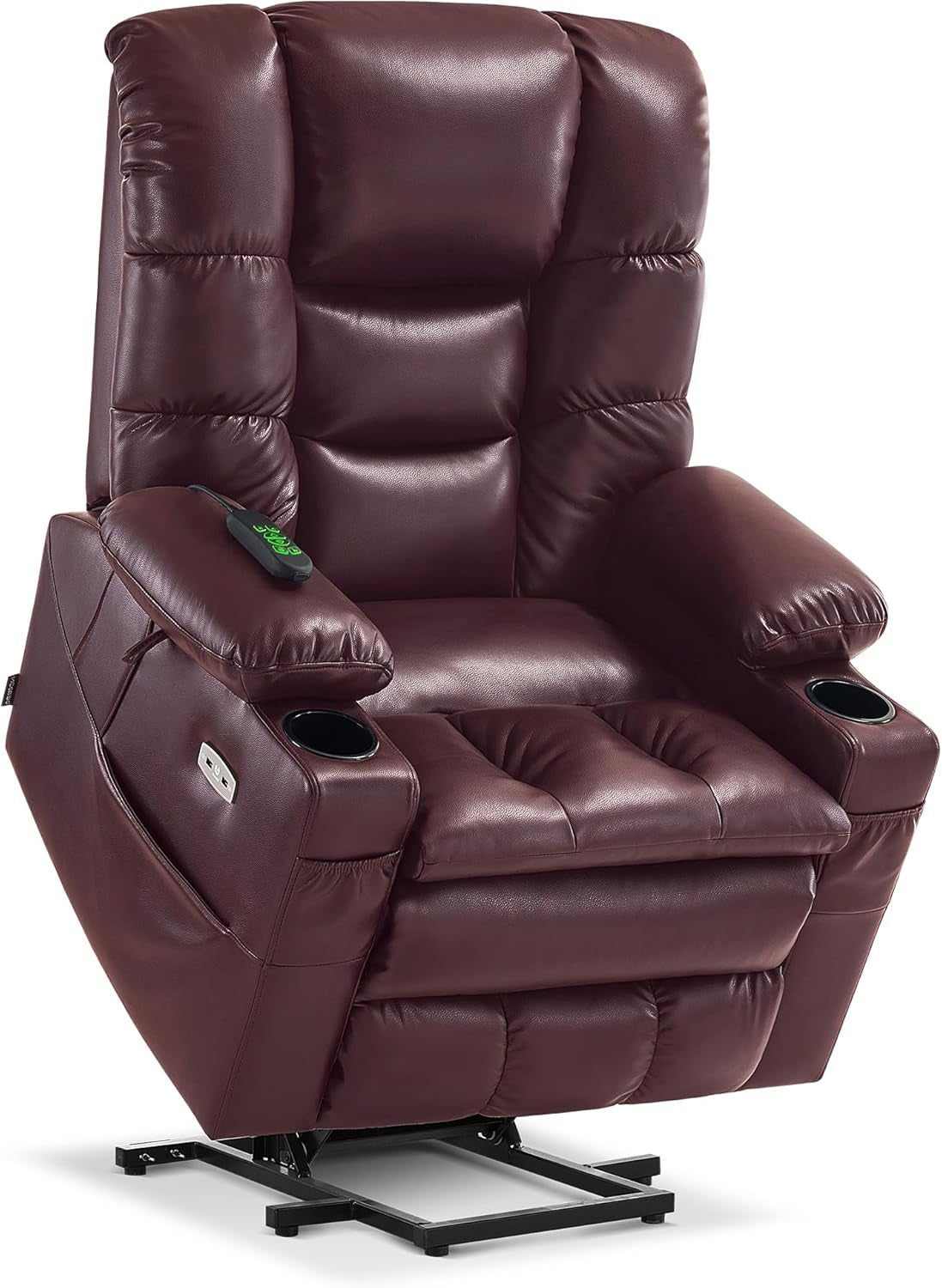 Dual Motor Power Lift Recliner Chair with Massage and Dual Heating, Adjustable Headrest for Big and Tall Elderly People, Faux Leather 7634 (Wine, Large-Regular)-0
