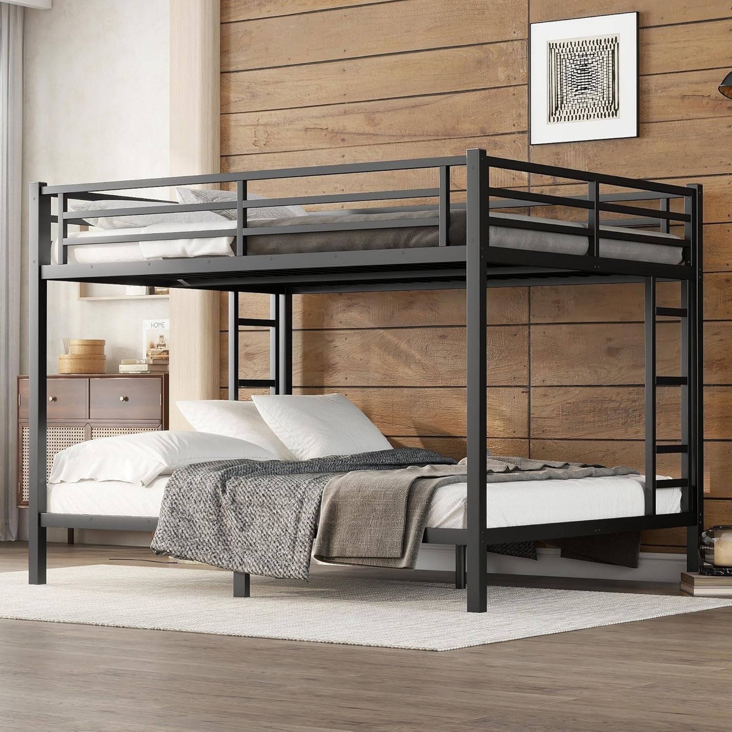 Bunk Bed Queen over Queen, Heavy Duty Metal Bunk Bed Frame, Queen Bunk Bed for Adults, Adult Bunk Beds Heavy Duty, Queen Bunk Bed, Black-0