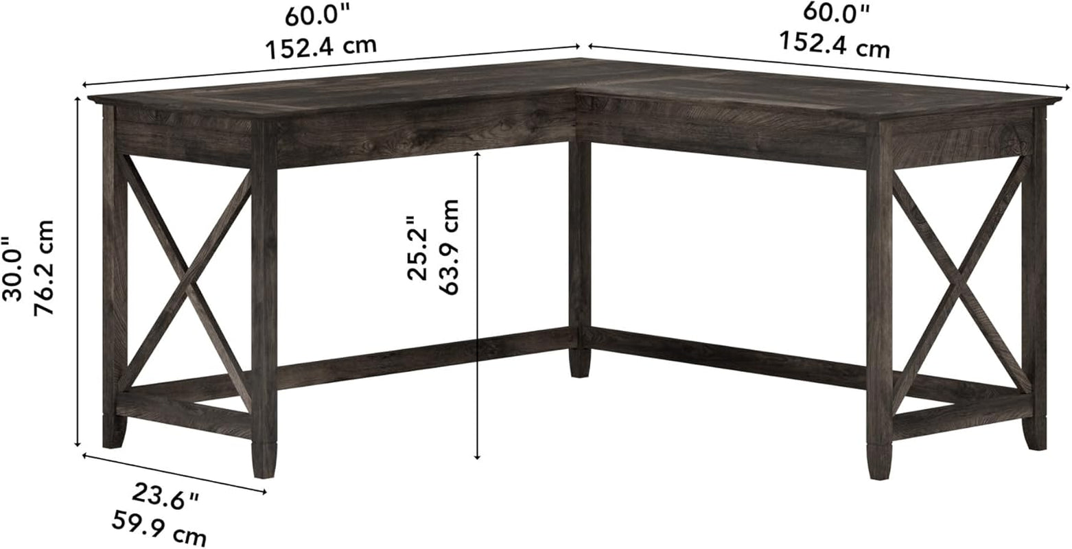 Bush Furniture Key West L Shaped Desk, 60-Inch Modern Farmhouse Writing Desk for Home Office-2