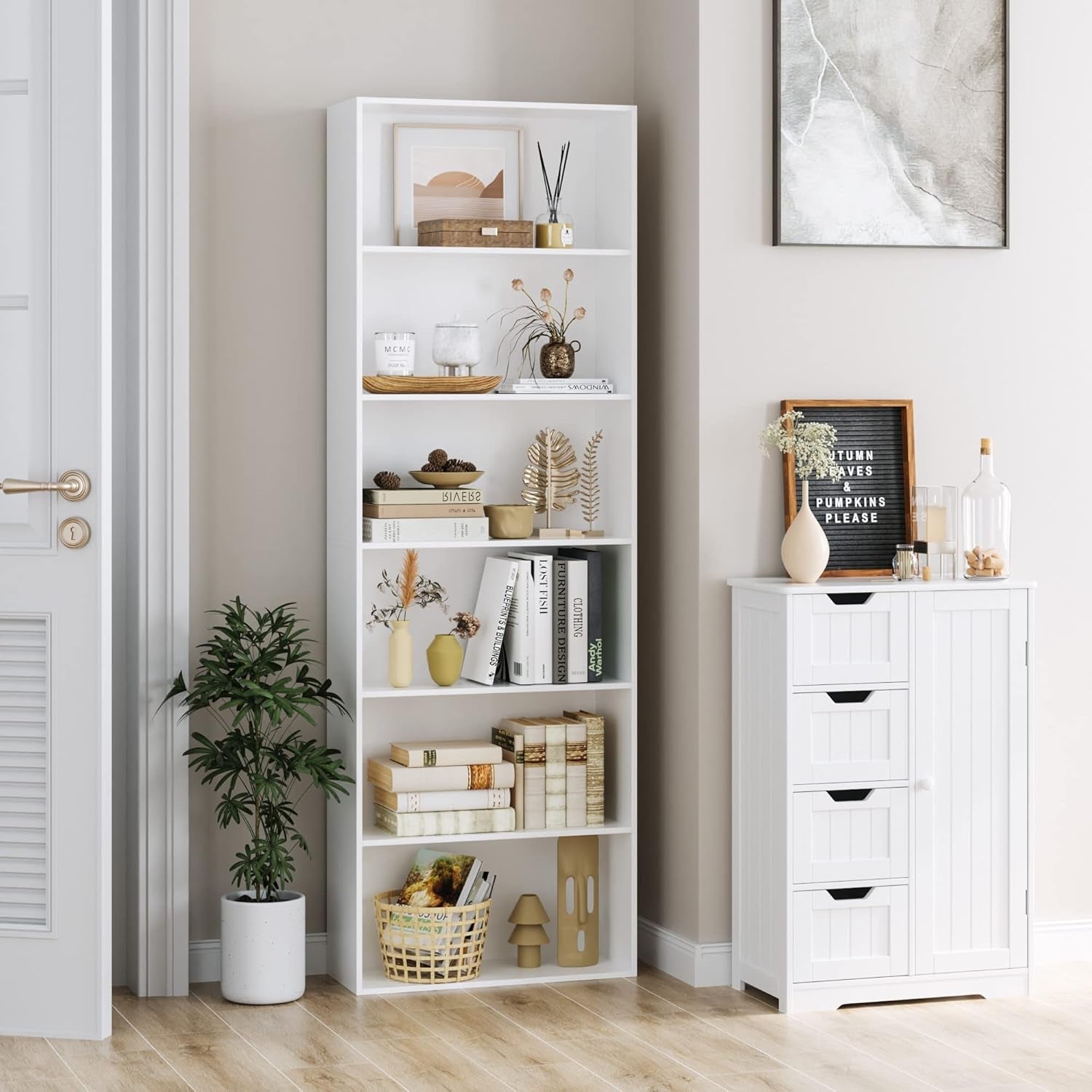 6-Tier Open Bookcase and Bookshelf, Freestanding Display Storage Shelves Tall Bookcase for Bedroom, Living Room and Office, White-1