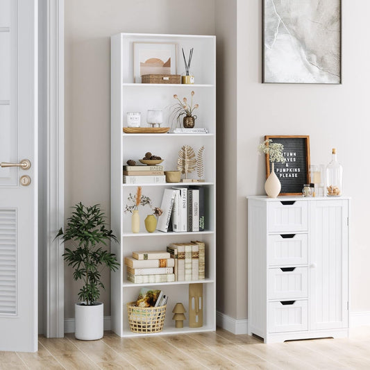 6-Tier Open Bookcase and Bookshelf, Freestanding Display Storage Shelves Tall Bookcase for Bedroom, Living Room and Office, White-1