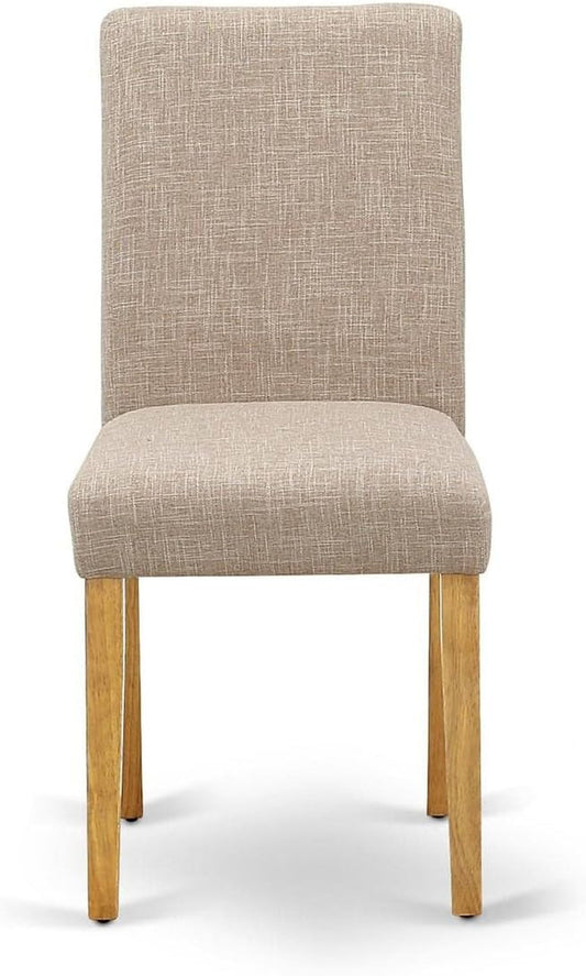Abbott Parson Dining Chairs - Light Tan Linen Fabric Padded Dinette Chairs, Set of 2, Oak-1