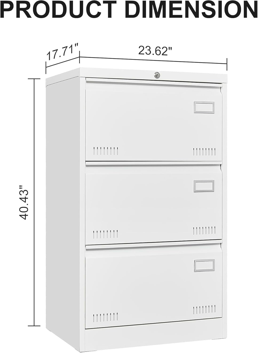 Lateral File Cabinet 3 Drawer File Cabinet with Lock and Card Holder, Metal Steel Lockable Drawer File Cabinets under Desk for Home Office Legal/Letter/F4/A4 White-1