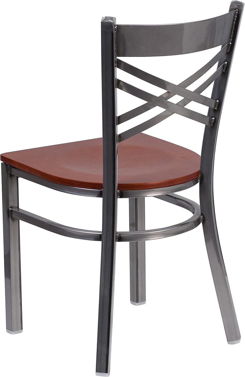 2 Pk. HERCULES Series Clear Coated ''X'' Back Metal Restaurant Chair - Cherry Wood Seat-3