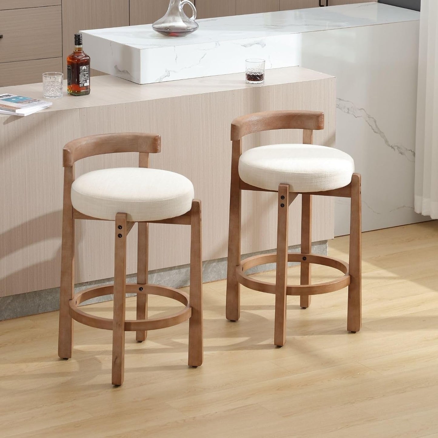 Beige Modern Wood Counter Stools (Set of 2)-0