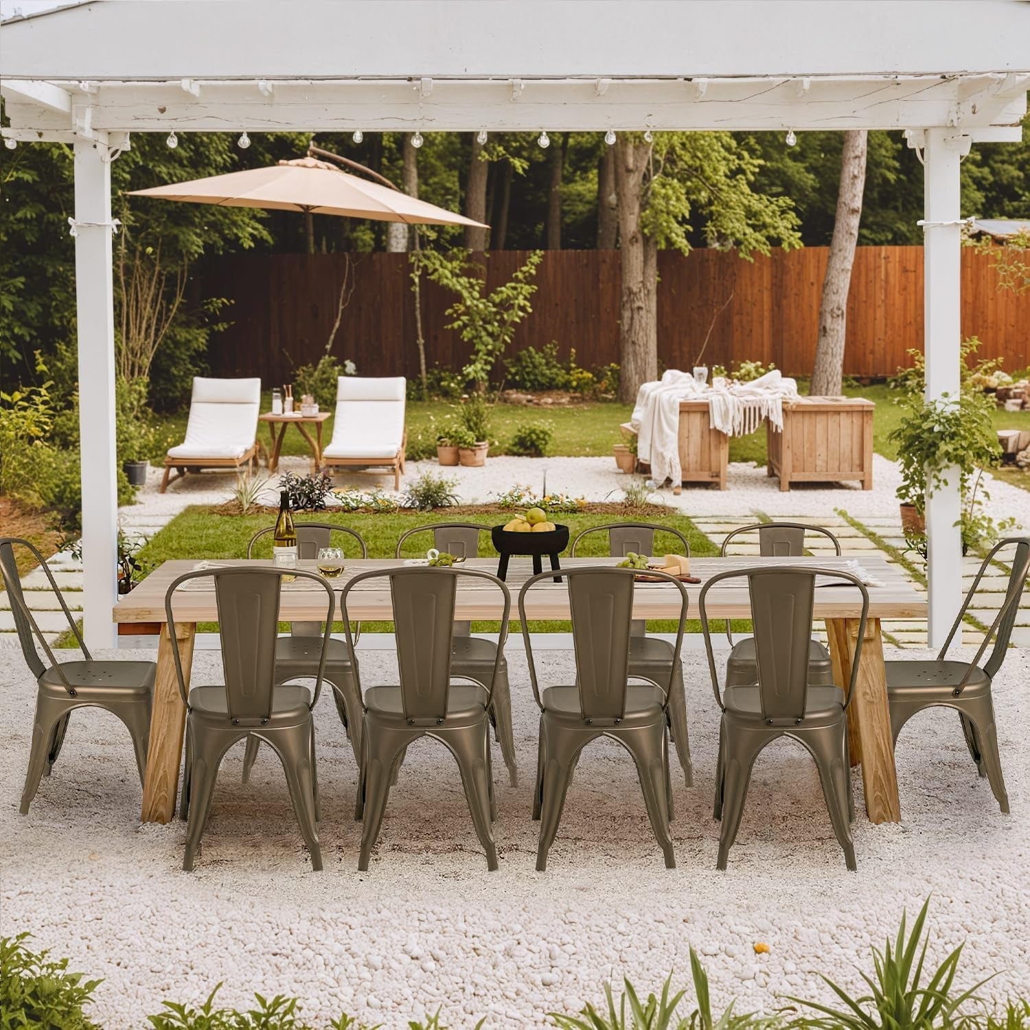 Metal Dining Chair Indoor Outdoor Use Stackable Classic Trattoria Chair Chic Dining Bistro Cafe Side Metal Chairs Set of 4 (Gun)-1