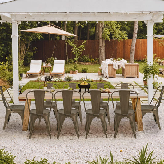 Metal Dining Chair Indoor Outdoor Use Stackable Classic Trattoria Chair Chic Dining Bistro Cafe Side Metal Chairs Set of 4 (Gun)-1